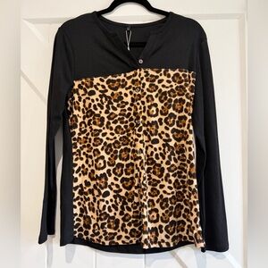 Trendy Boutique Black and Leopard Long Sleeve Top